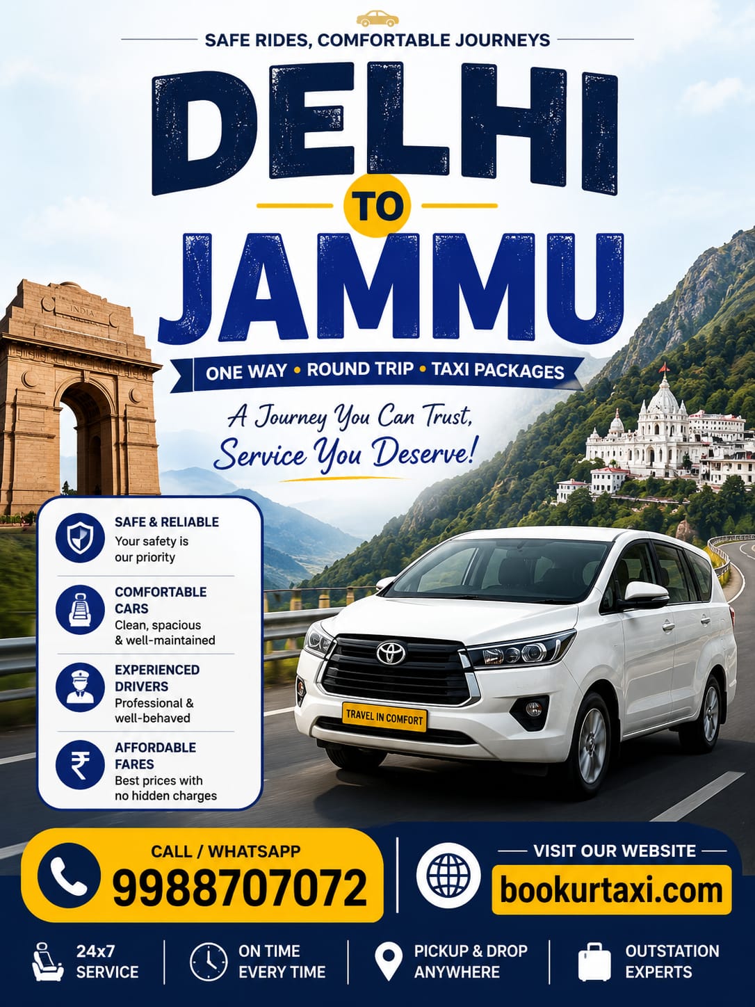 Delhi to Jammu Taxi cab services